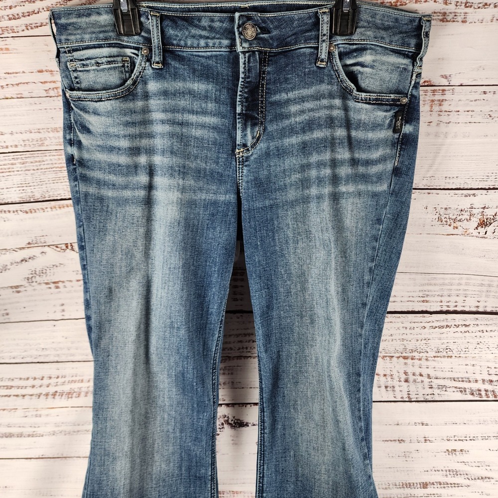 Silver Jeans Co Elyse Slim Boot Jeans 14Wx33 Curvy Dark Wash Embroidered Pocket